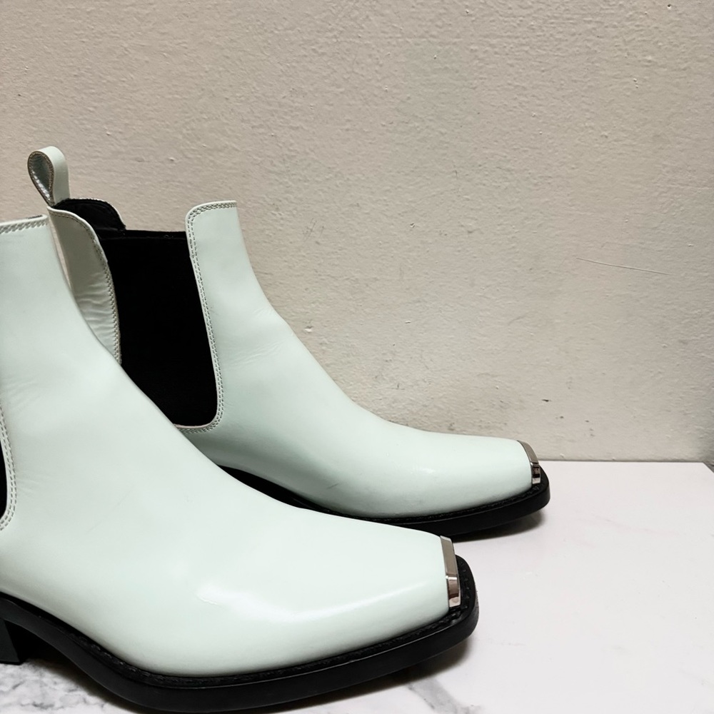 CALVIN KLEIN 205W39NYC Claire Glossy Leather Chelsea Boots In Green - Picture 8 of 16